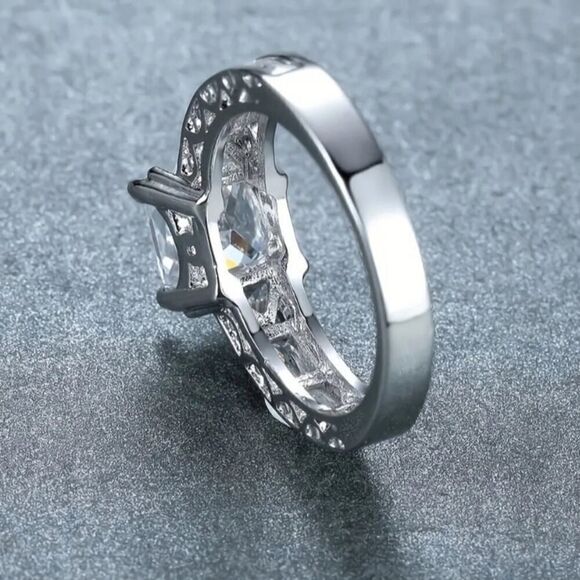 Square Cut White Zircon Princess Ring Engagement Wedding Bridal Day Size 9 - Picture 9 of 12